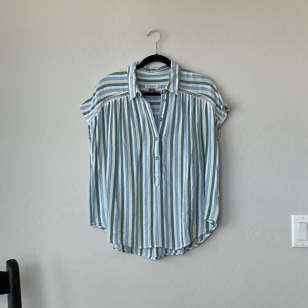 Anthropologie Blue and White Striped Top